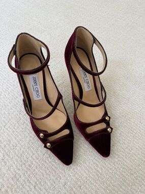 Jimmy Choo Burgundy Velvet Pointed-Toe Heels